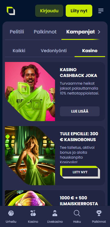 Epicbet Casinon tervetuliaisbonus on jopa 300 euroa pelirahaa.