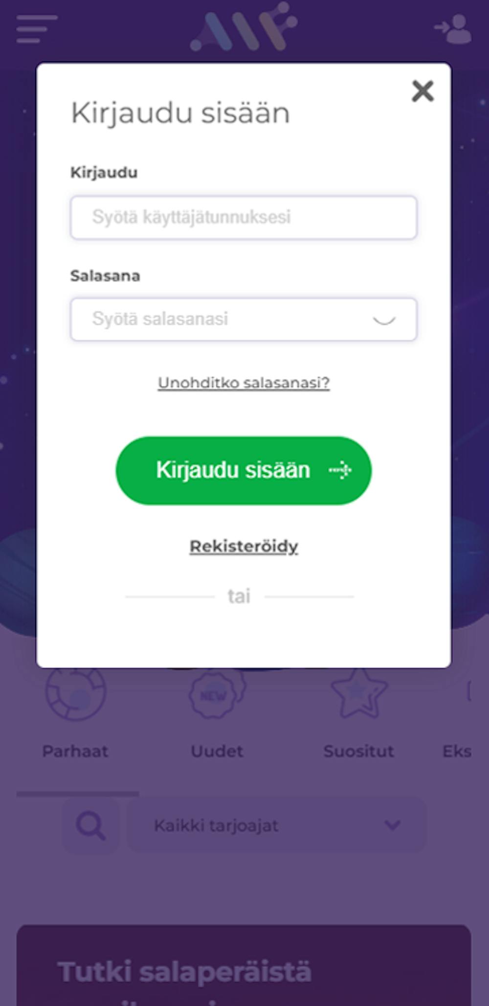 Rekisteröi uusi tili AlfCasinolle