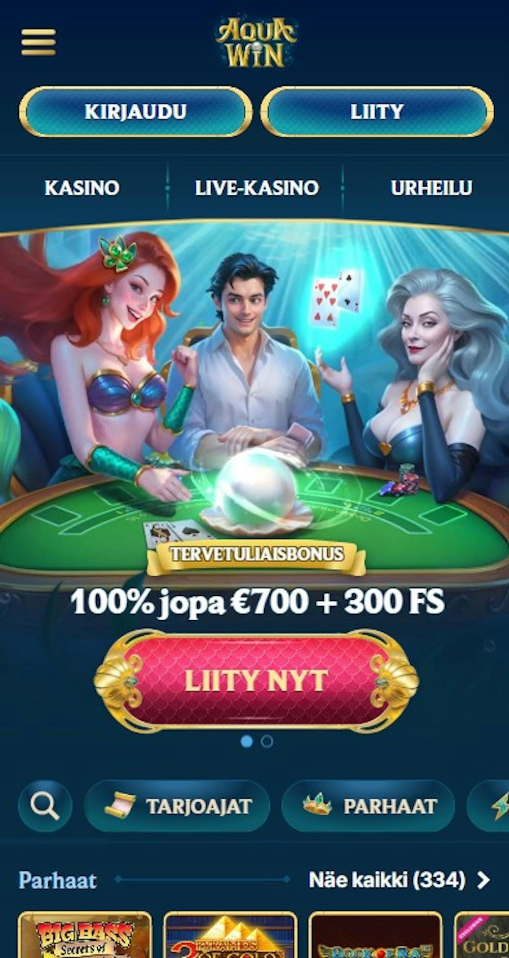 Aquawin casinon tervetuliaisbonus on jopa 700 euron arvoinen.