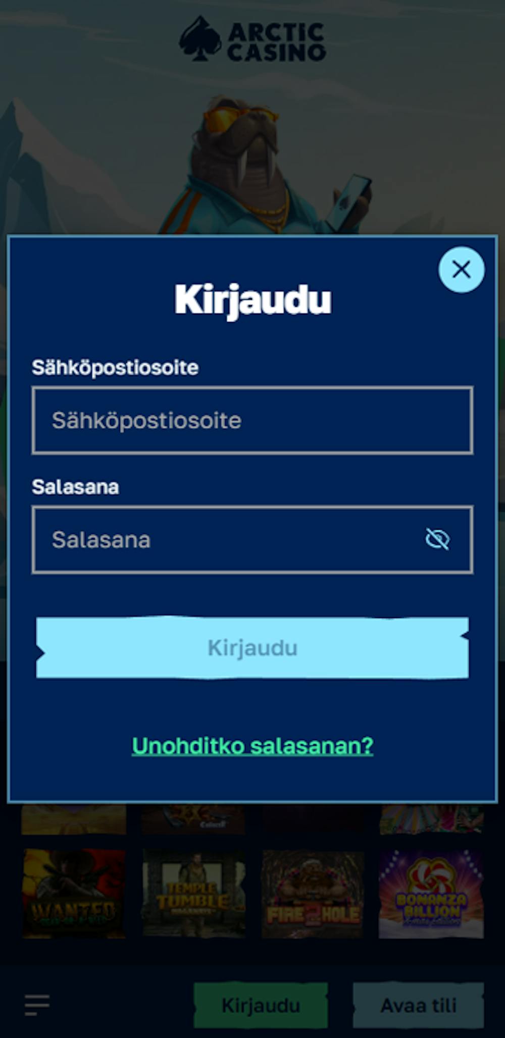 Rekisteröityminen Arctic Casinolle