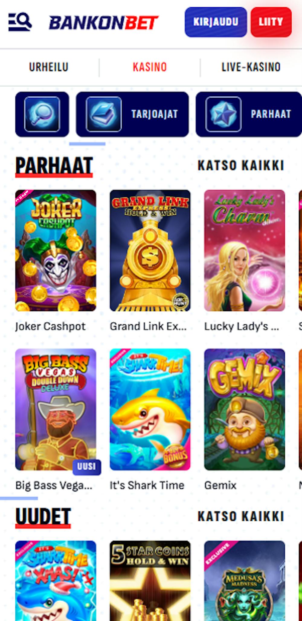 Bankobet nettikasinon pelivalikoima