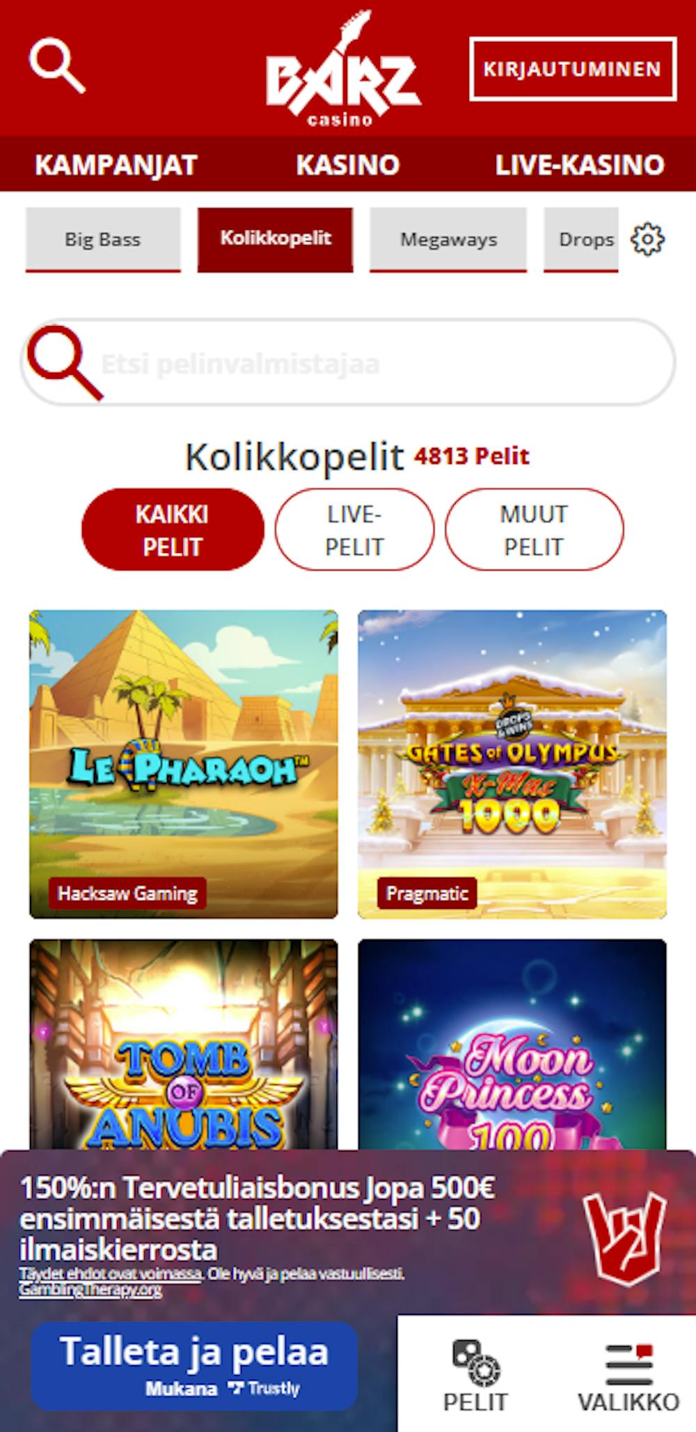 Barz nettikasinon pelejä