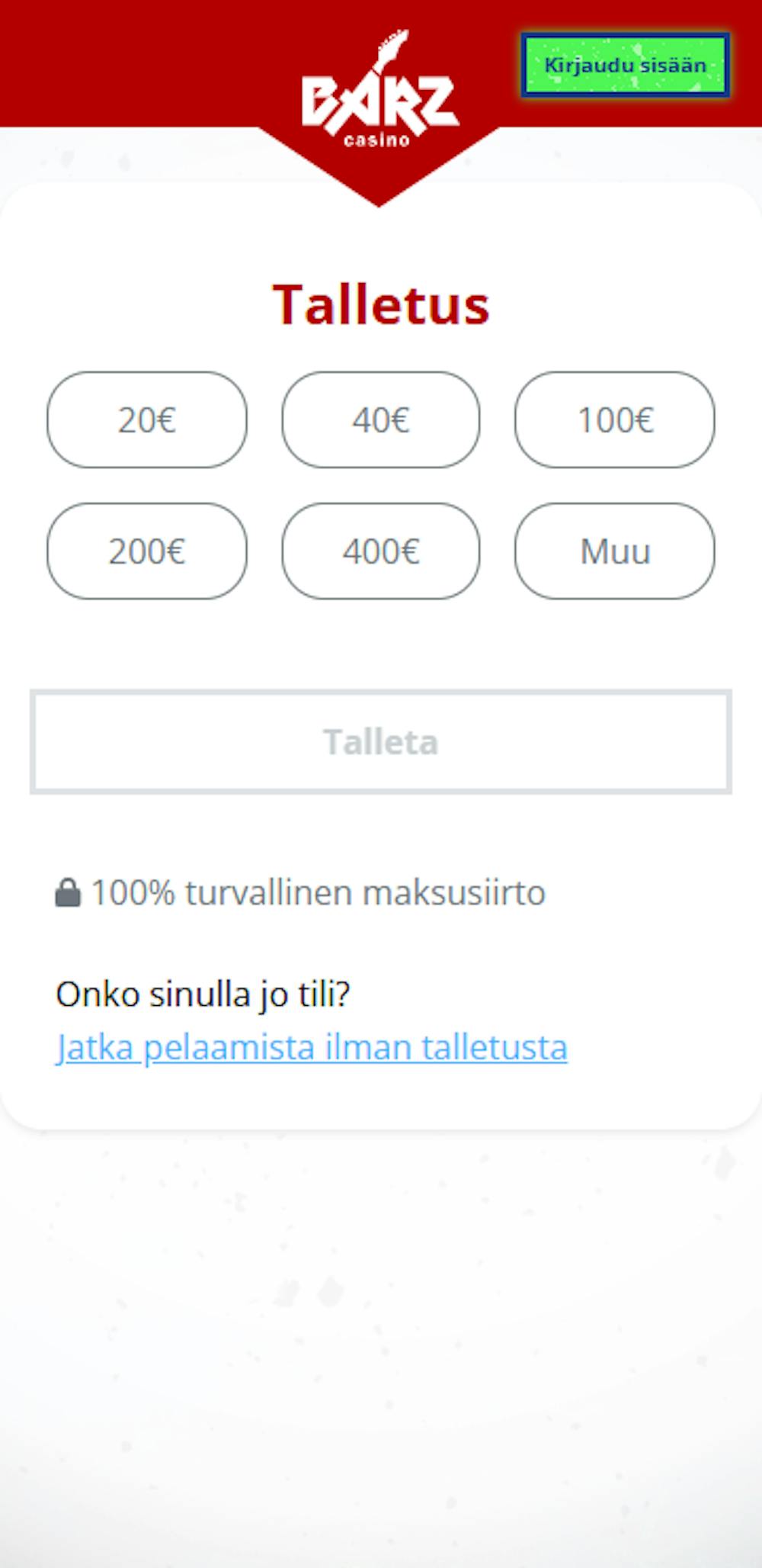 Pelitilin avaus Barz Casino