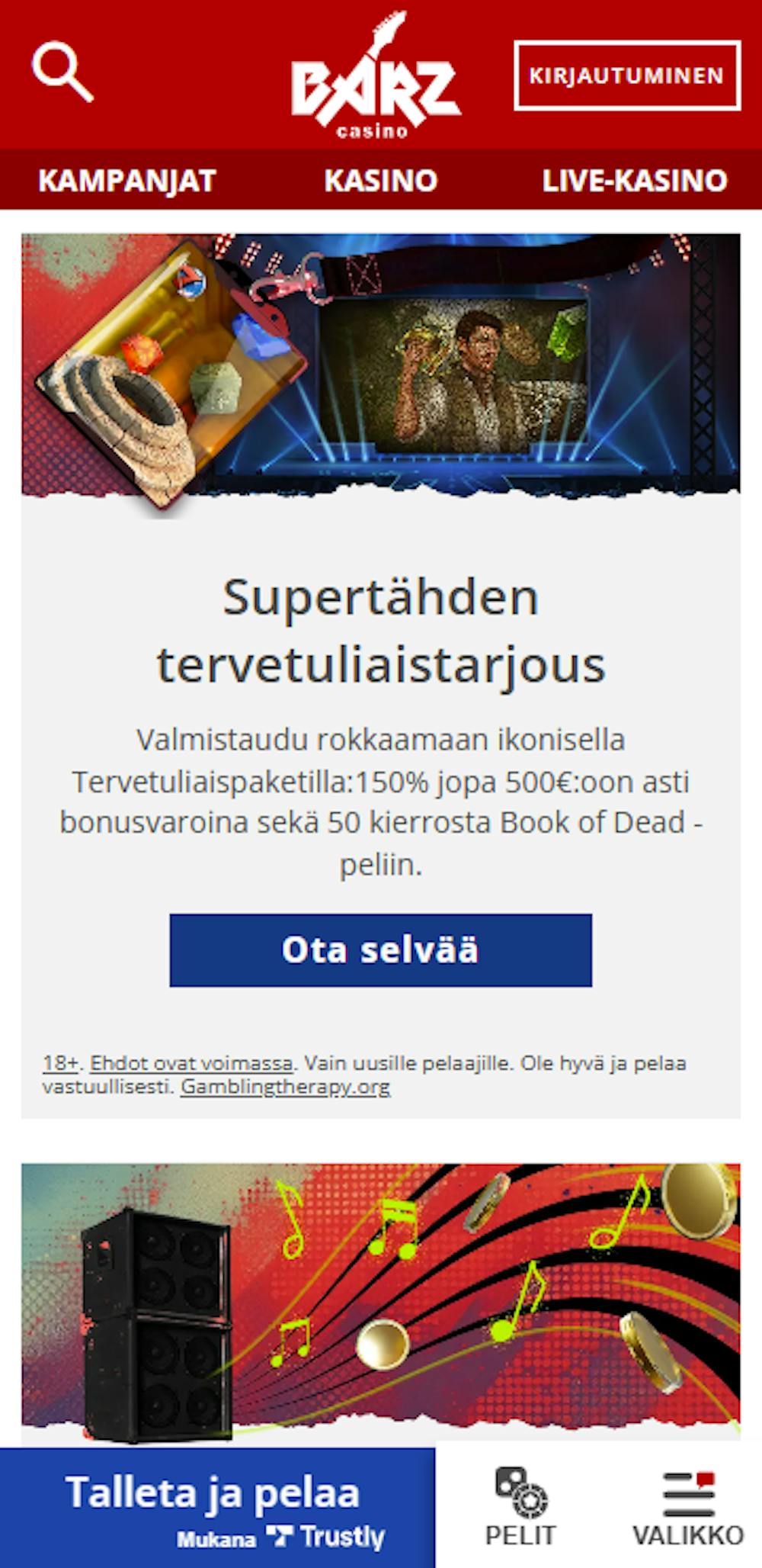 Barz Casinon tervetulobonus