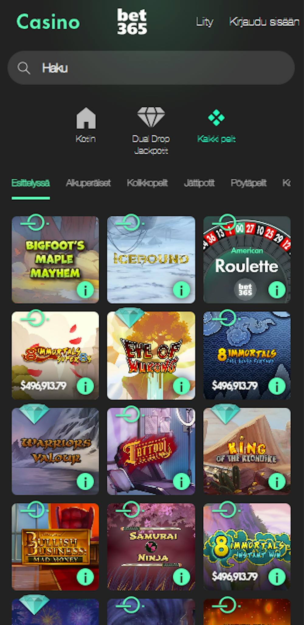 Bet365 kasinon pelivalikoimaa