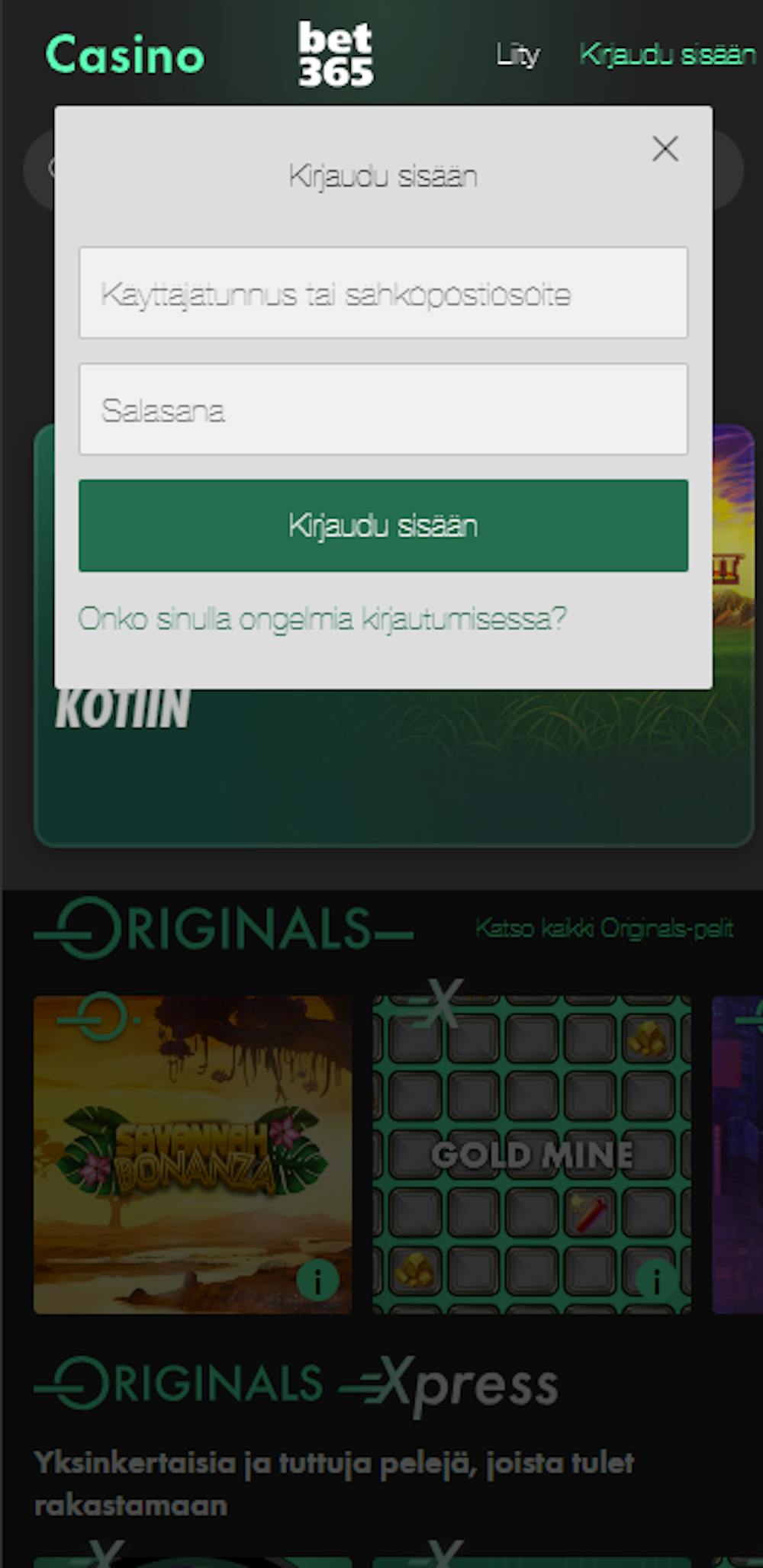 Pelitilin avaaminen Bet365 kasinolle