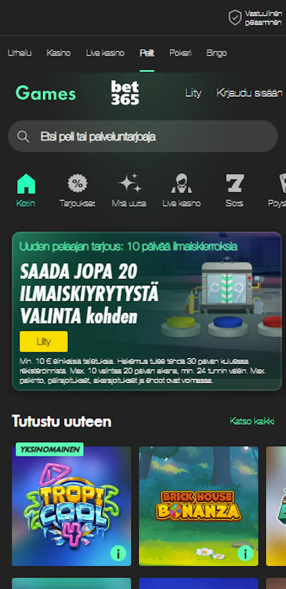 Bet365 kasino tarjoaa tervetuliaisbonukset kasinolle ja vedonlyöntiin