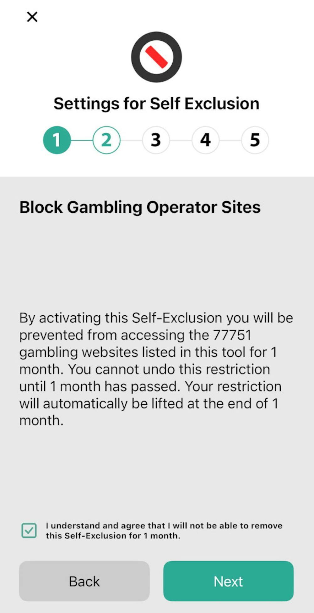 Pelieston asettaminen BetBlocker sovelluksessa puhelimella