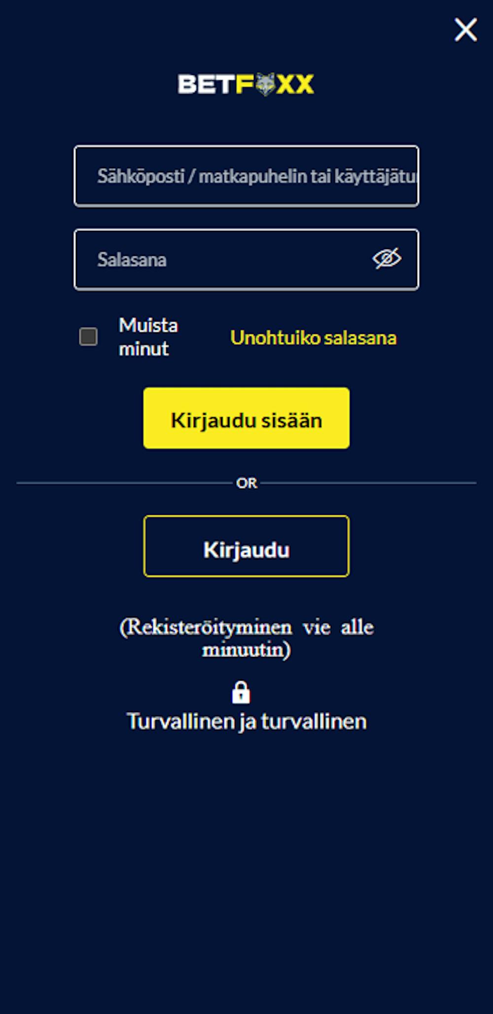 Pelitilin avaaminen Betfoxx nettikasinolle