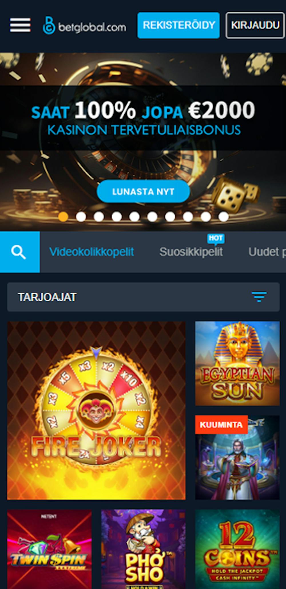 Betglobal kasinon tervetuliaisbonus