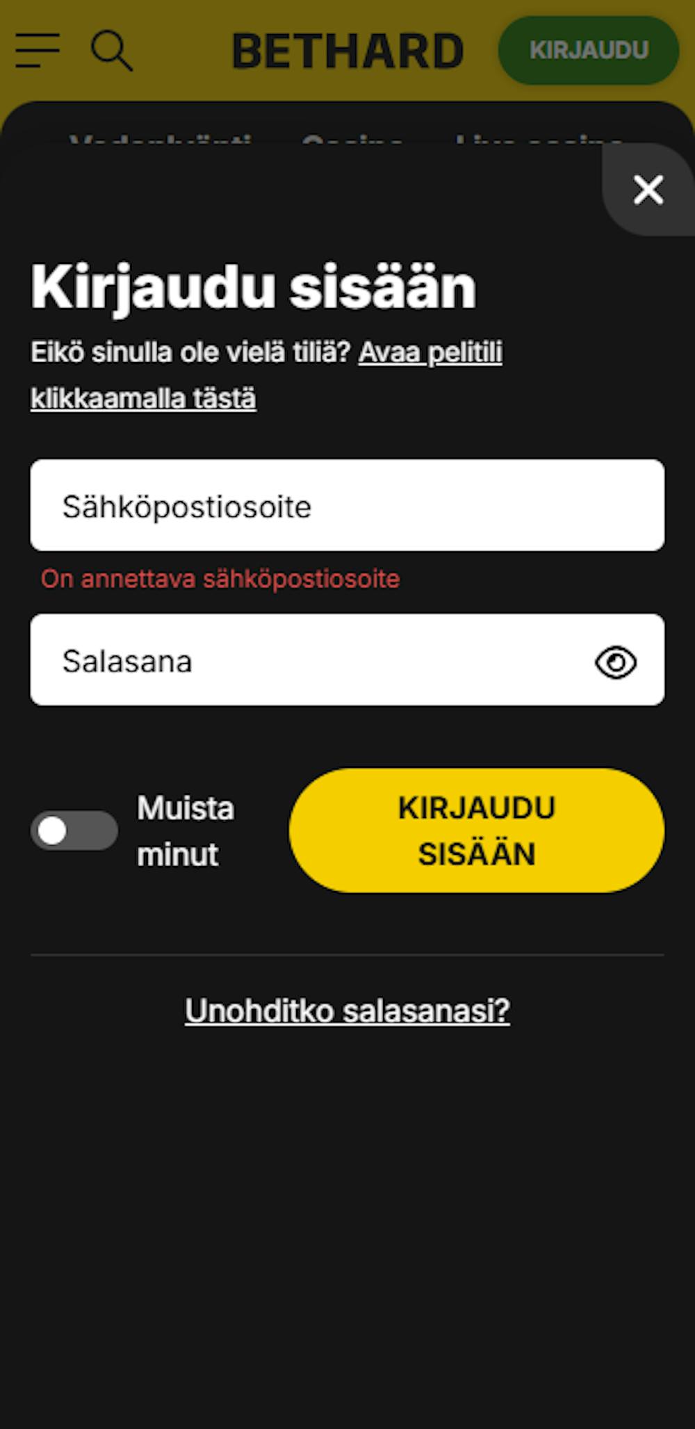 Bethard Casinolle rekisteröityminen