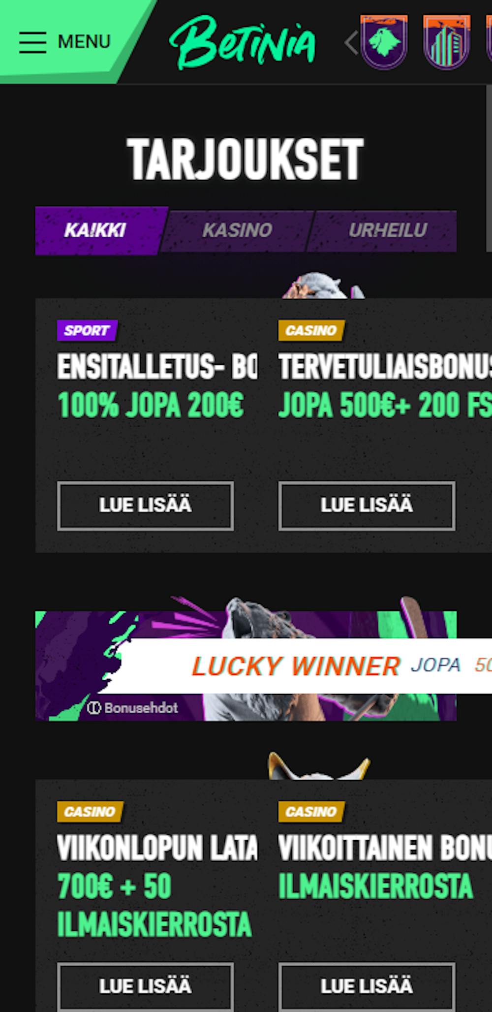 Betinia nettikasinon tervetuliaisbonus