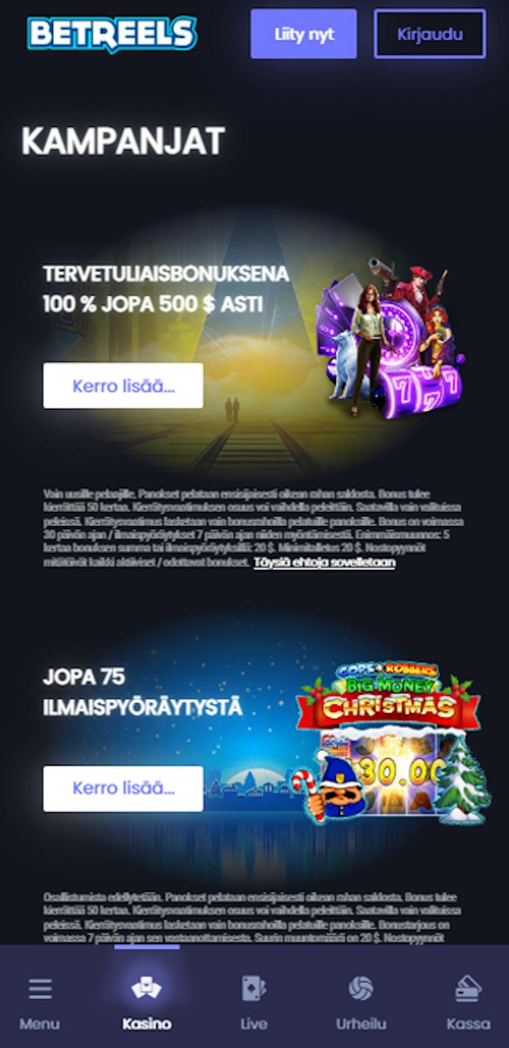Betreels Casinon tervetuliaisbonus