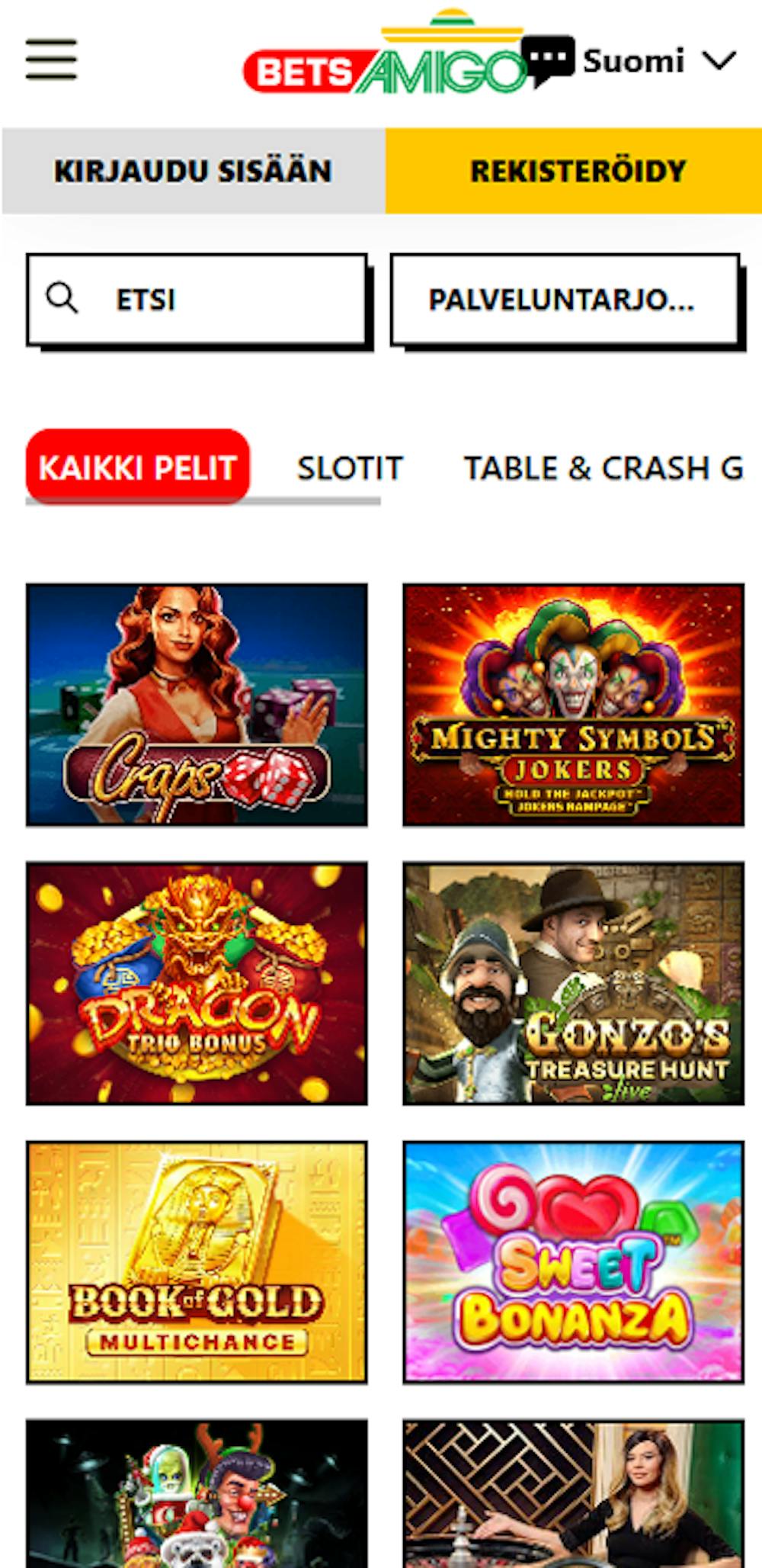 BetsAmigo kasinon pelivalikoimaa