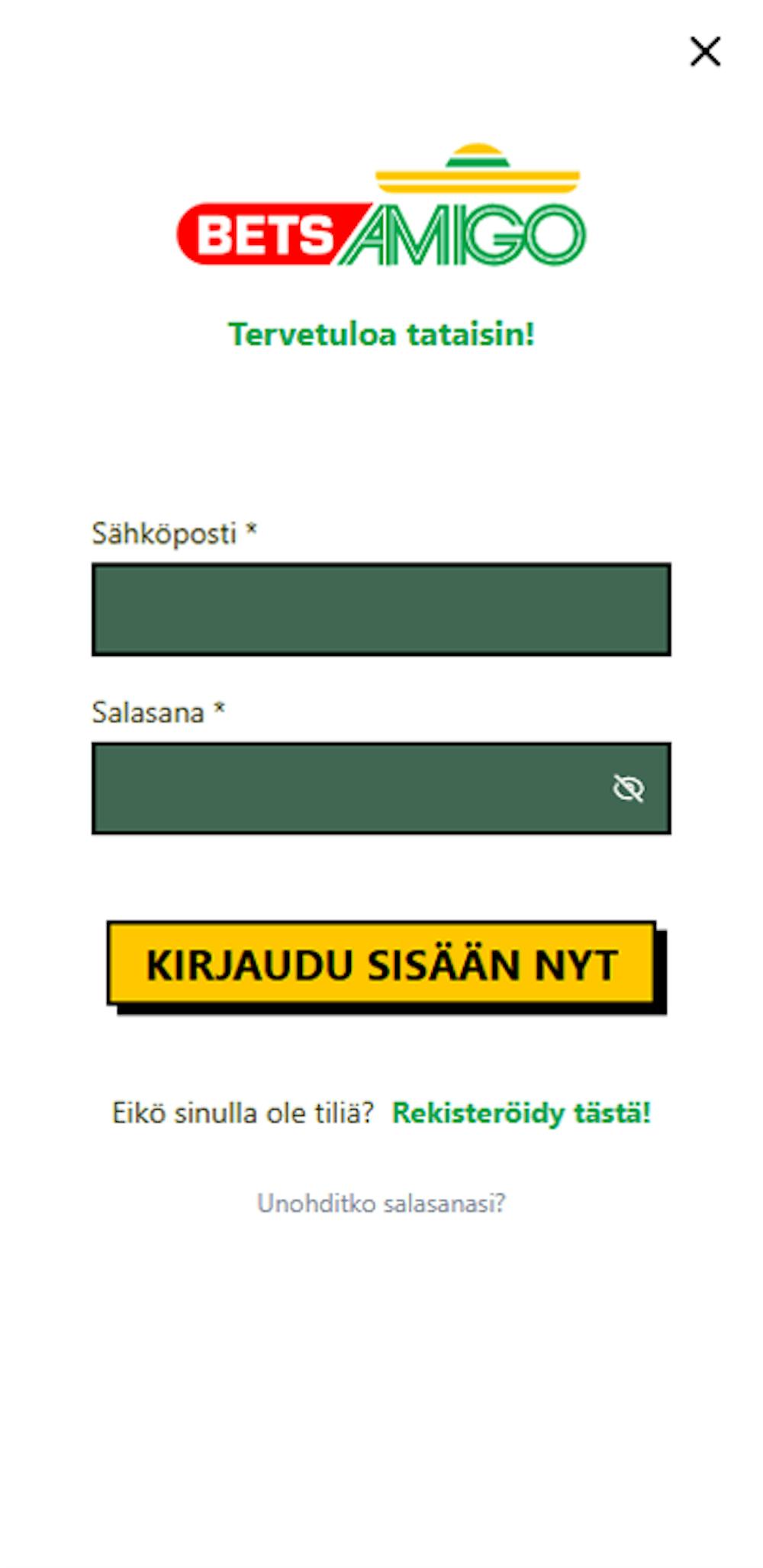 Rekisteröityminen BetsAmigo kasinolle