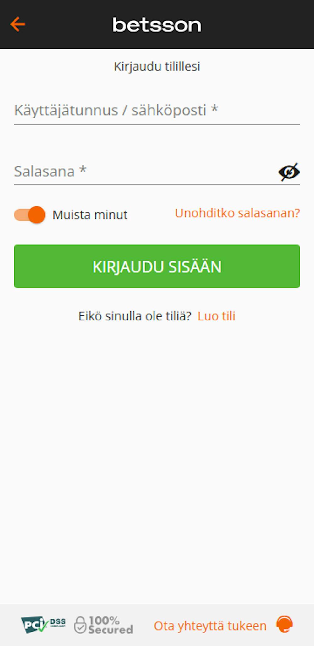 Betssonin login
