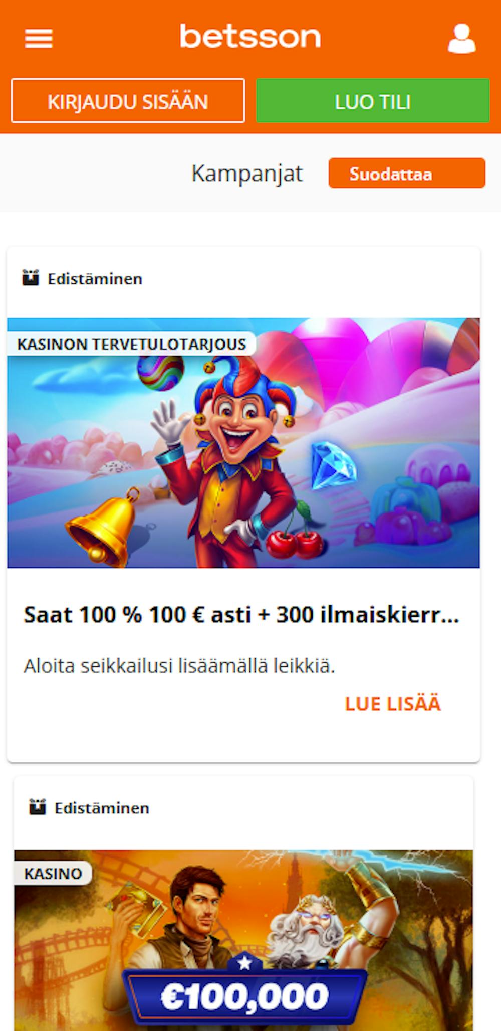 Betsson Casinon tervetuliaisbonus
