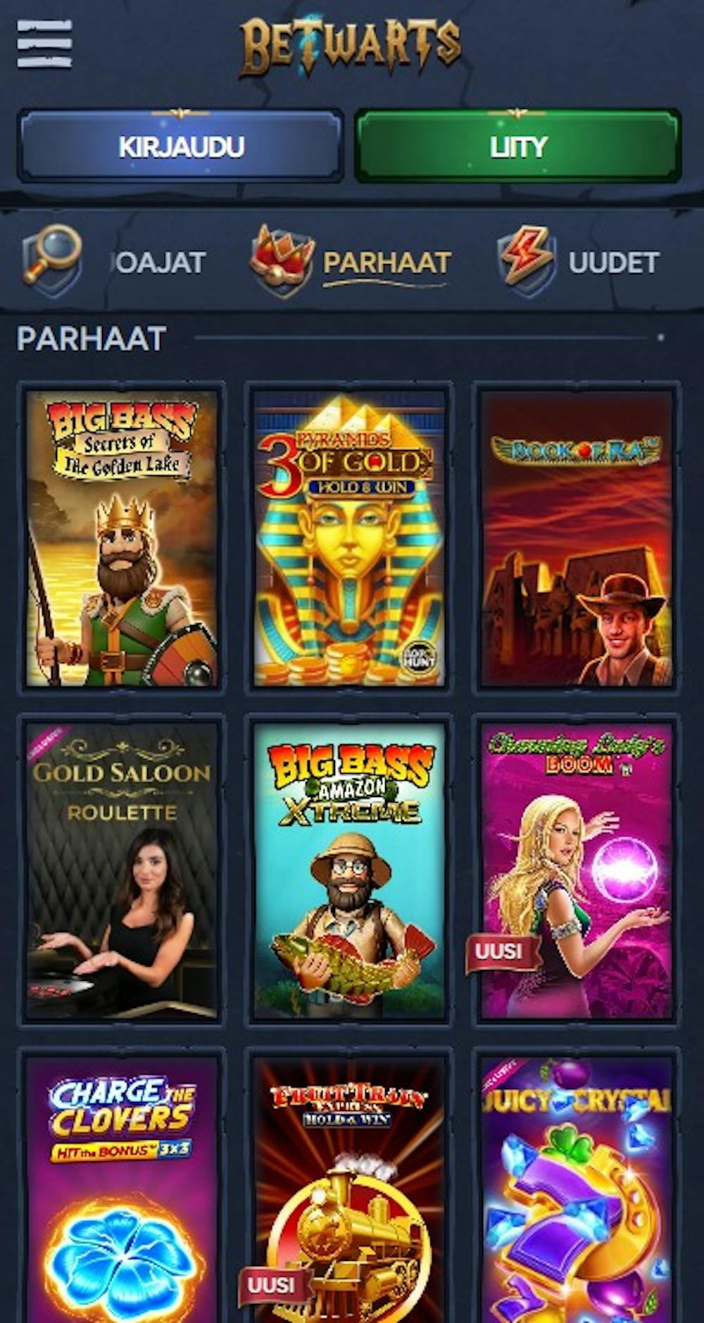 Betwarts Casinon pelit kattavat suositut kolikkopelit ja pöytäpelit.