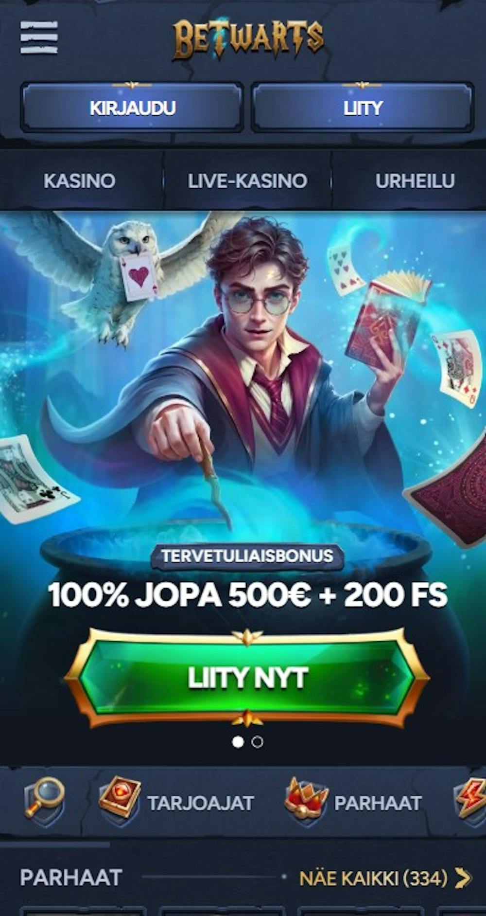 Betwarts Casinon bonus on jopa 500 euron arvoinen.