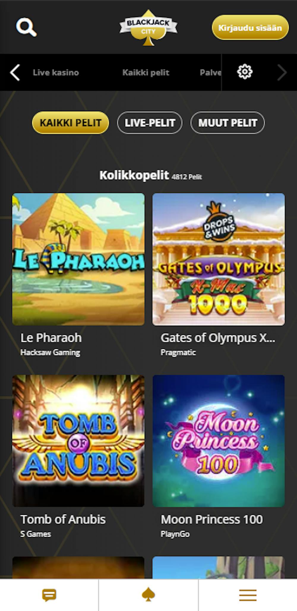 blackjackcityn pelivalikoima
