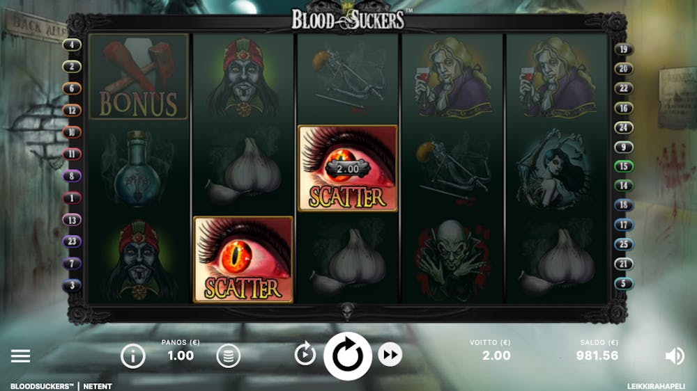 Blood Suckers kolikkopeli 100 pyöräytyksen jälkeen