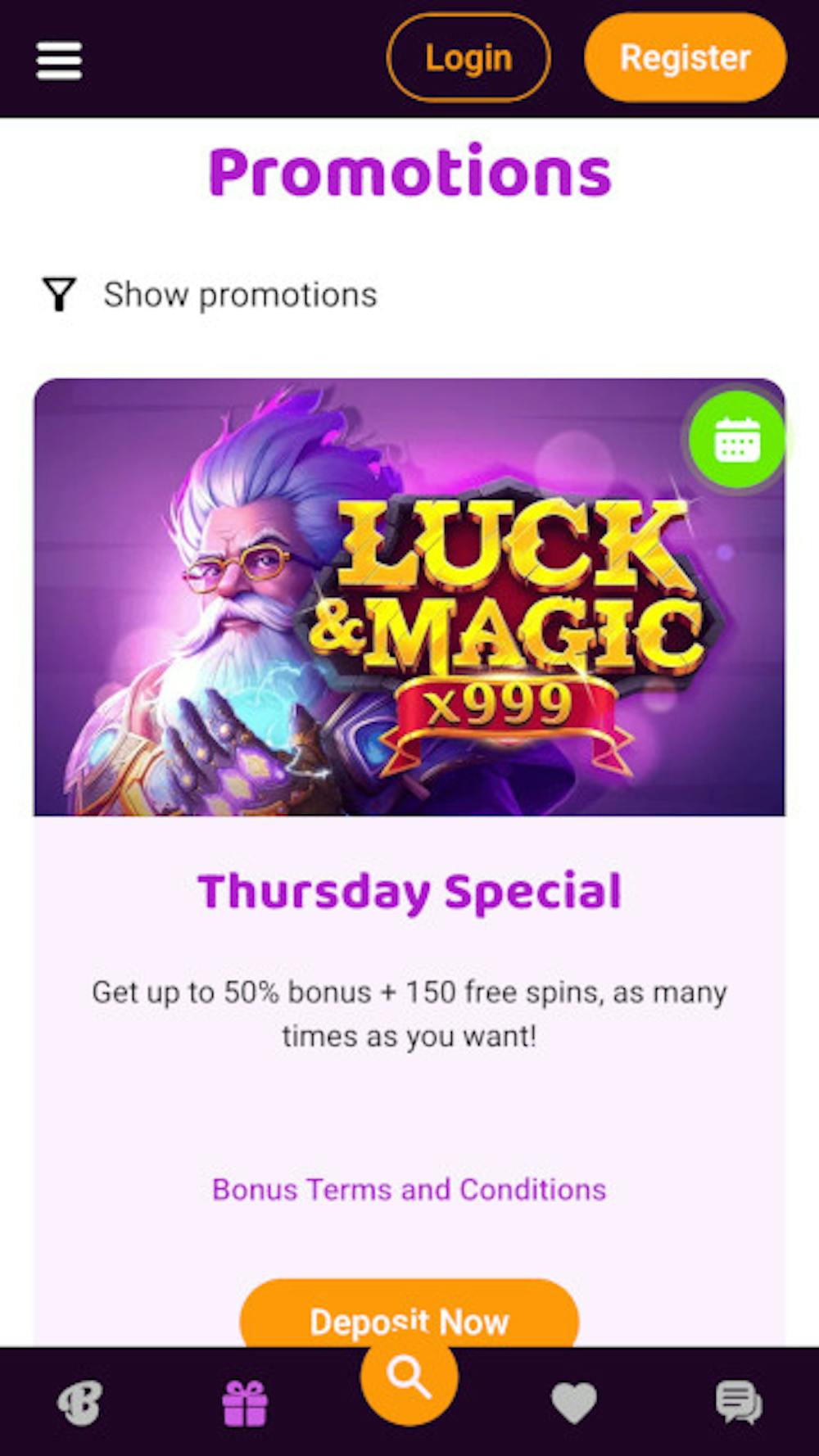 Boo Casinon muut kampanjat - kuvassa torstain erikoistarjous: bonus ja ilmaiskierroksia.