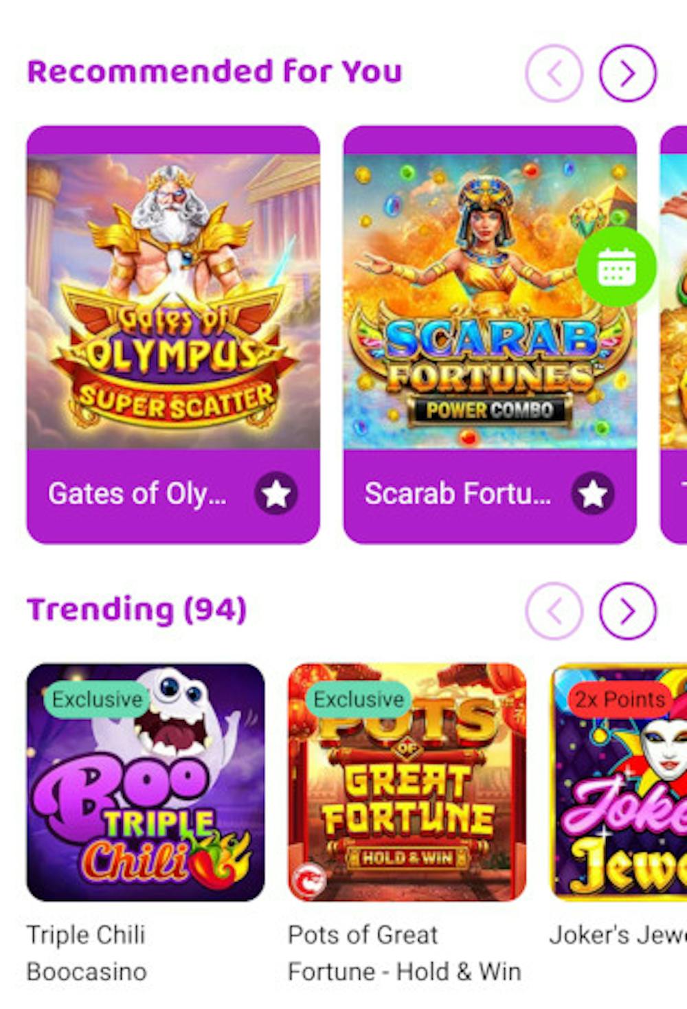 Boo Casinon peliaulassa suositeltuja ja trendaavia kolikkopeliejä