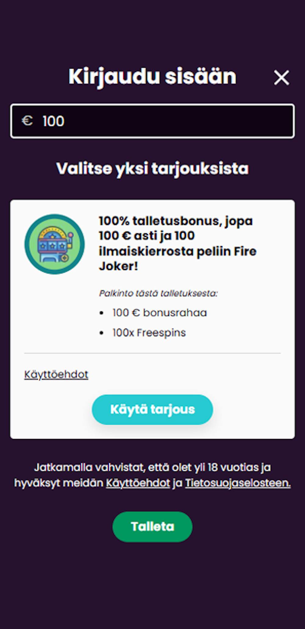 Boom Casinon tervetuliaisbonus