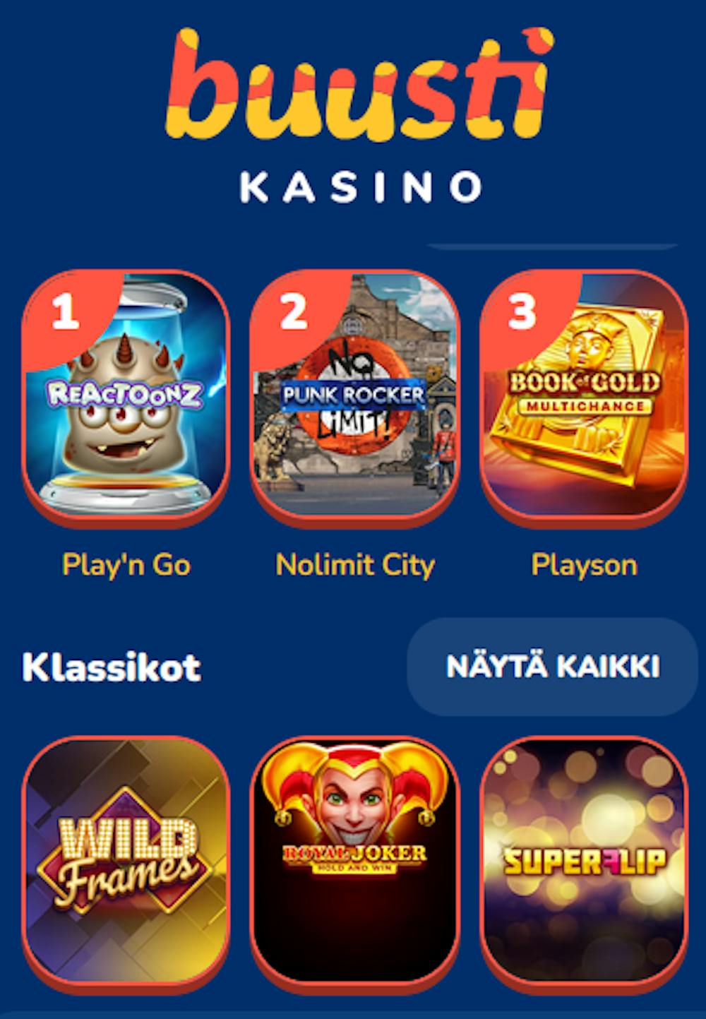 Buusti kasino pelit