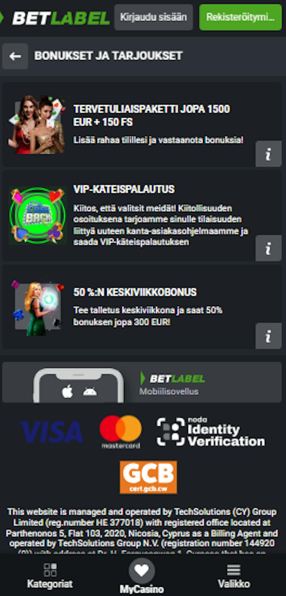 Bet Label kasinon kampanjatarjontaa.