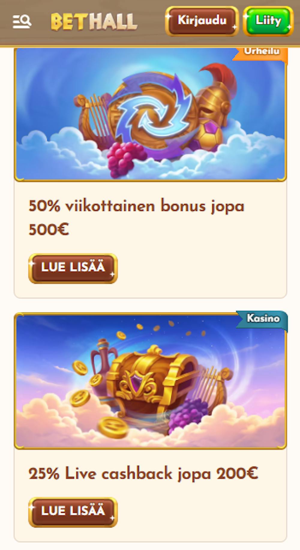 Bethall kasinon kampanjoihin kuuluvat esimerkiksi viikonloppubonus ja cashback.