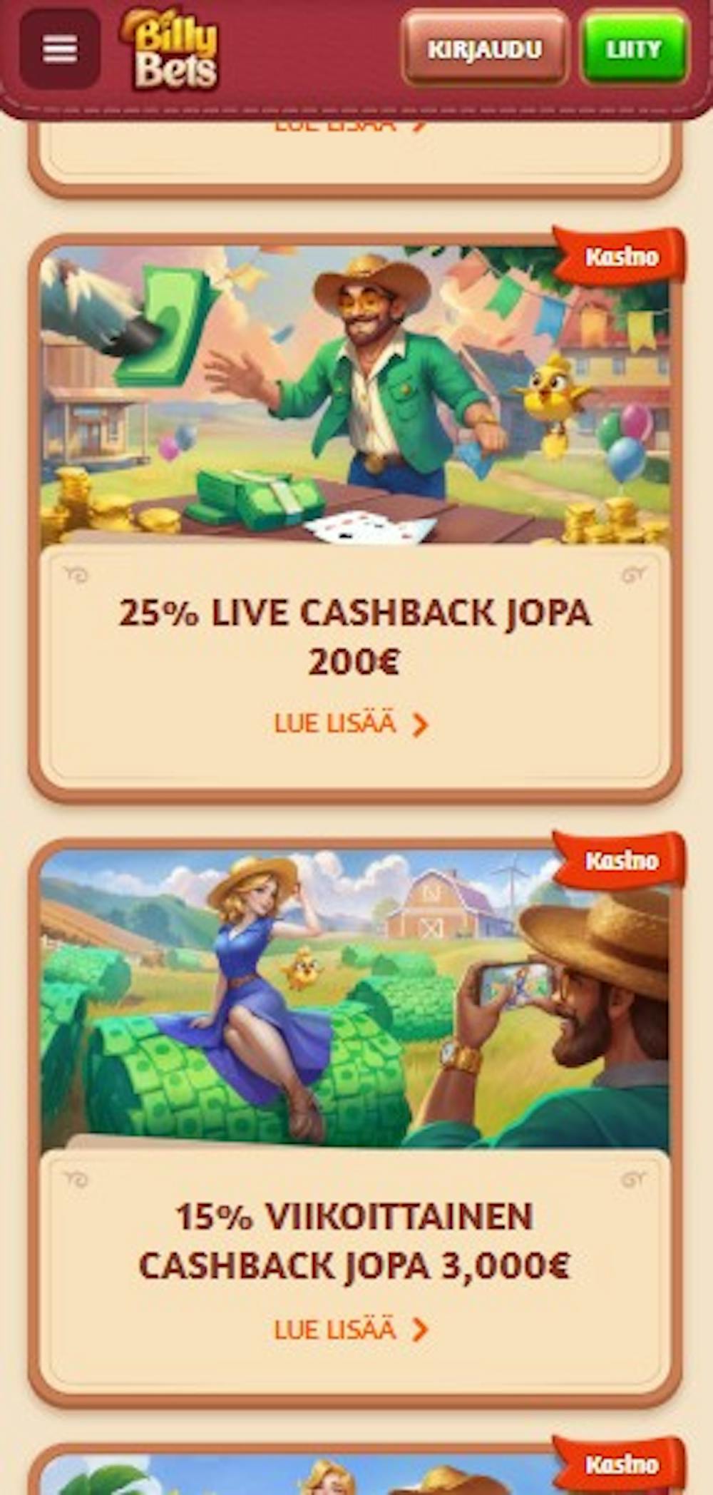 Billybets kasinolla on esimerkiksi cashback kampanjoita.