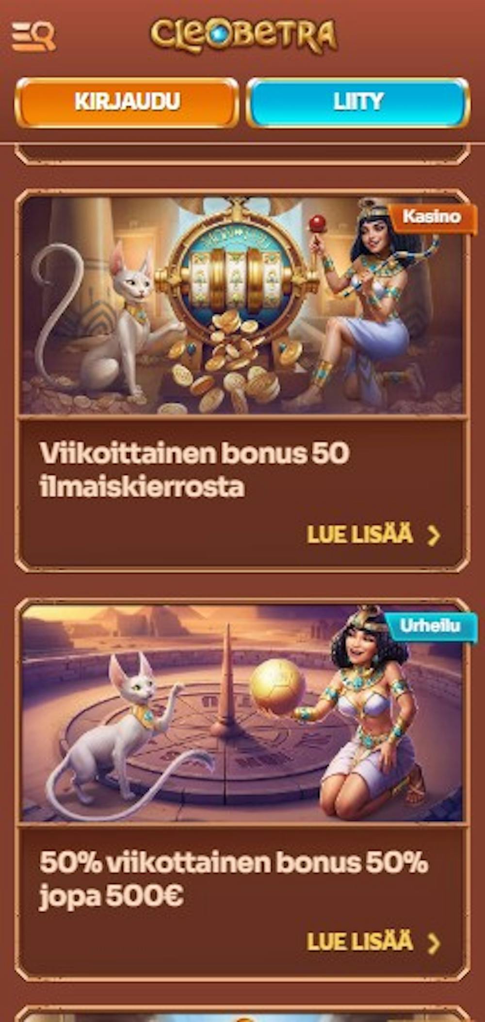 Cleobetra Casino tarjoaa esimerkiksi viikoittaisia ilmaiskierroksia ja käteisbonuksia.