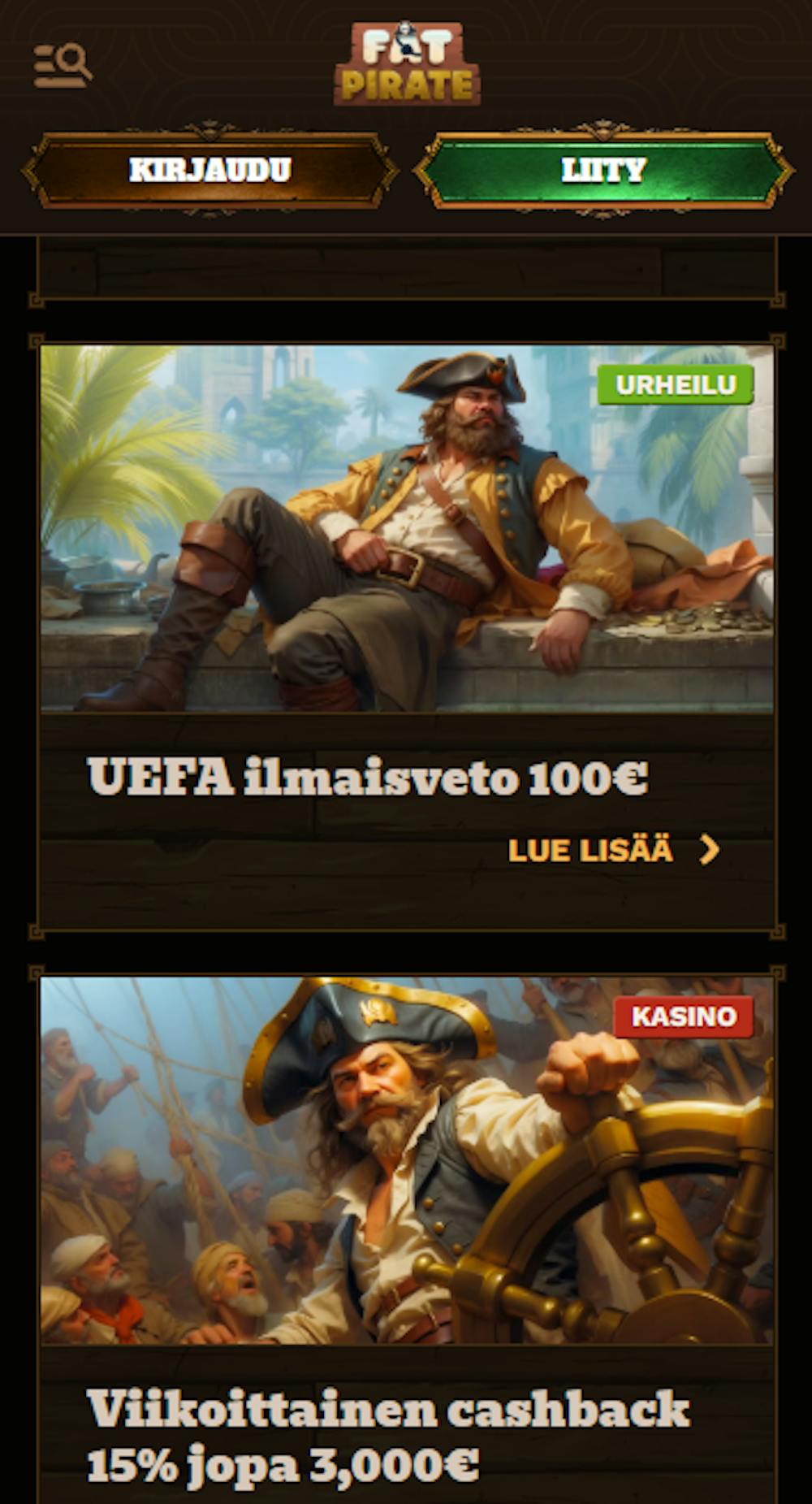 Fat Pirate kasinon etuihin kuuluvat esimerkiksi ilmaisvedot ja cashback.