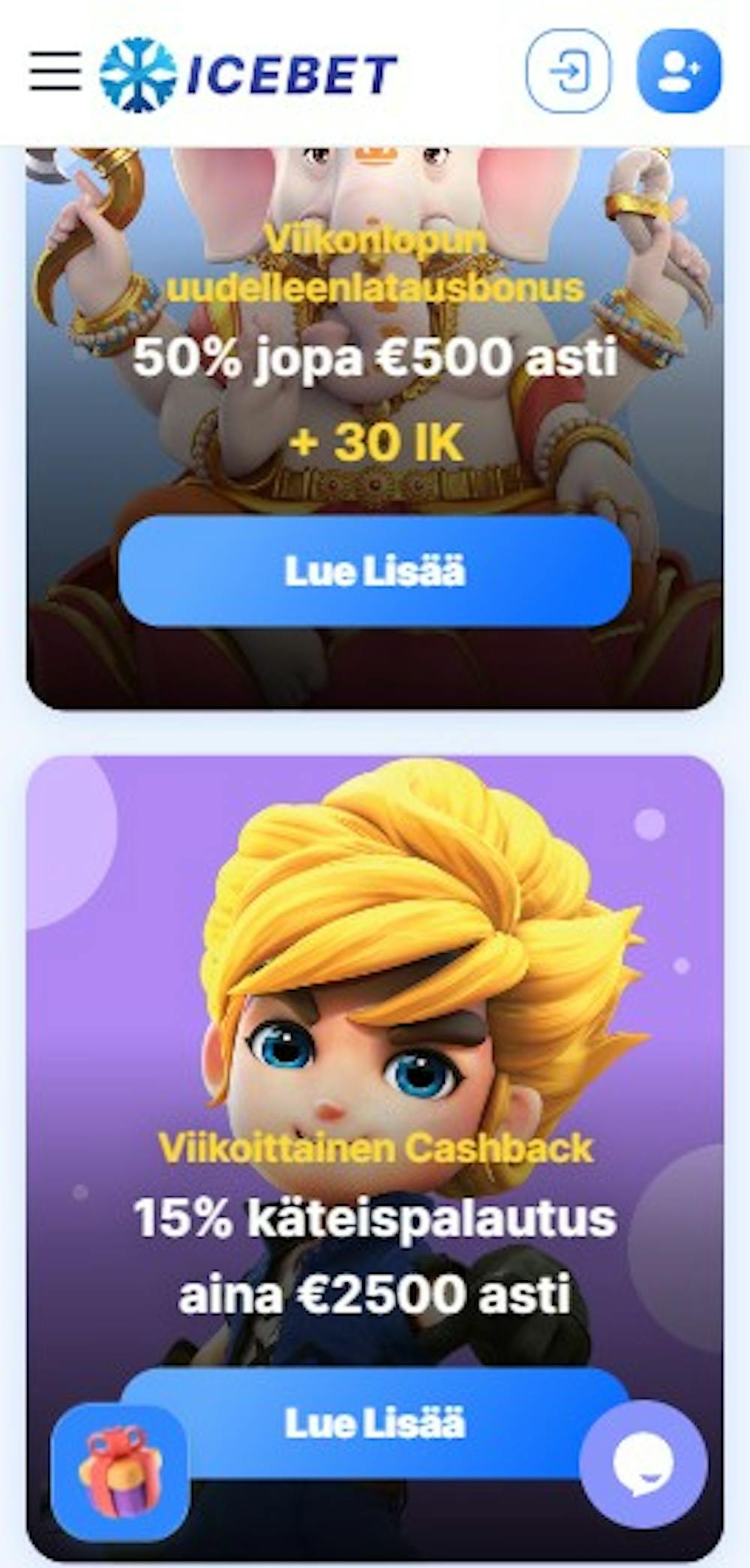 Icebet kasinon bonuskampanjoihin kuuluu esimerkiksi cashback ja uudelleenlatausbonus.