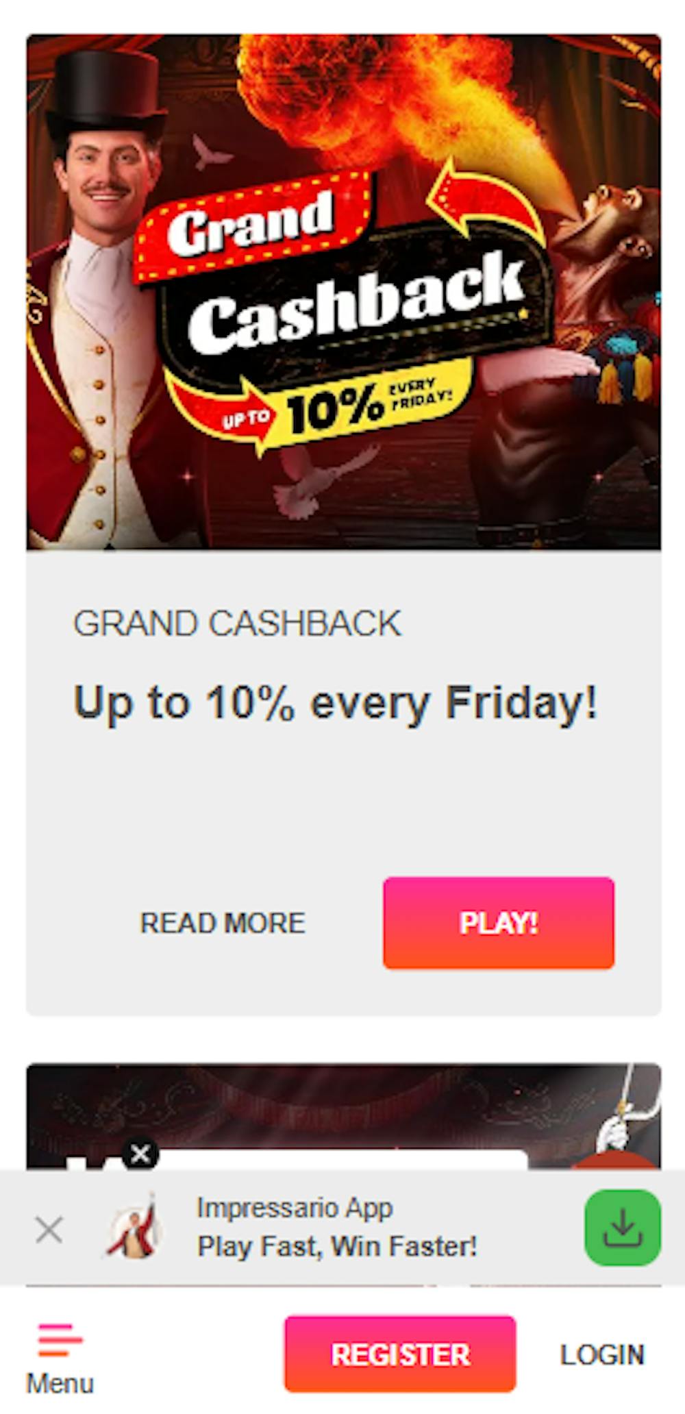 Impressario Casinon kampanjoihin kuuluu esimerkiksi cashback-etu.