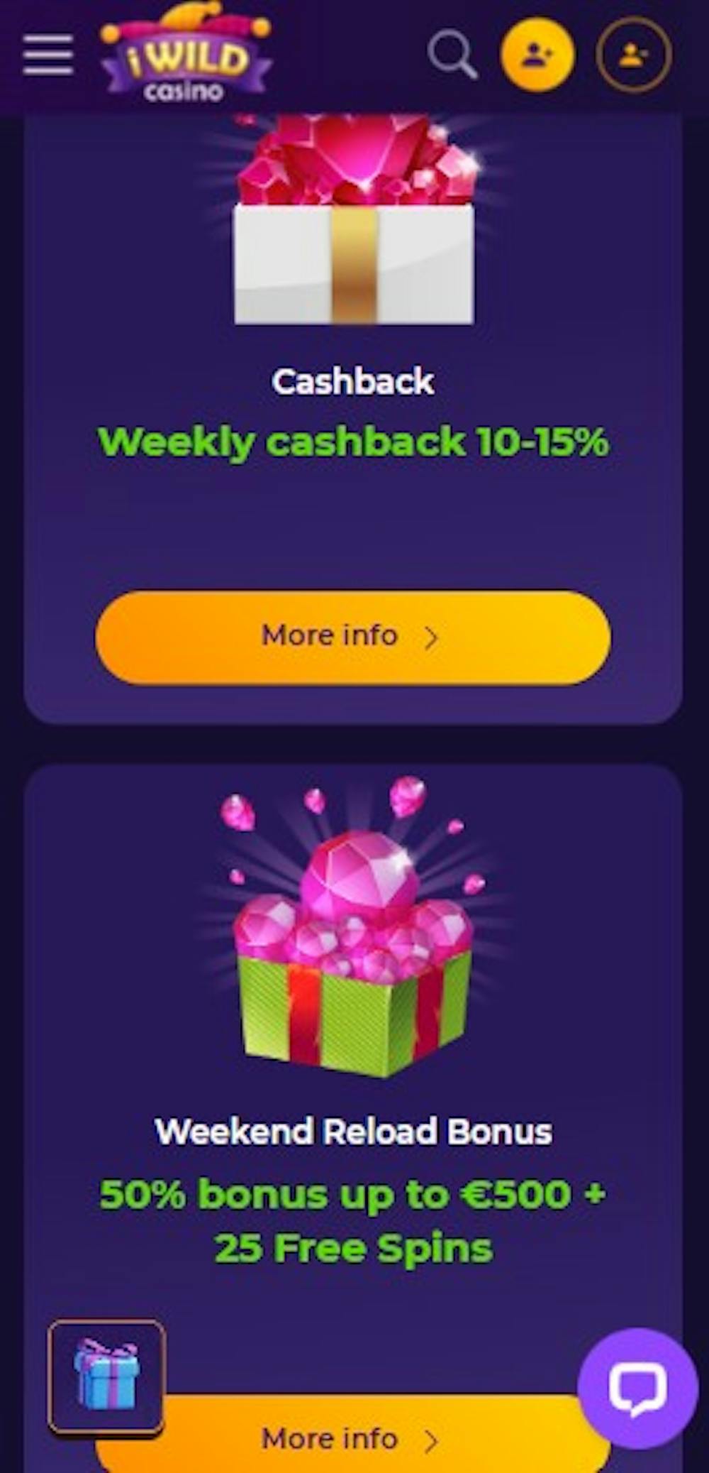 iWild Casino tarjoaa esimerkiksi cashback- ja reload-bonuskampanjat.