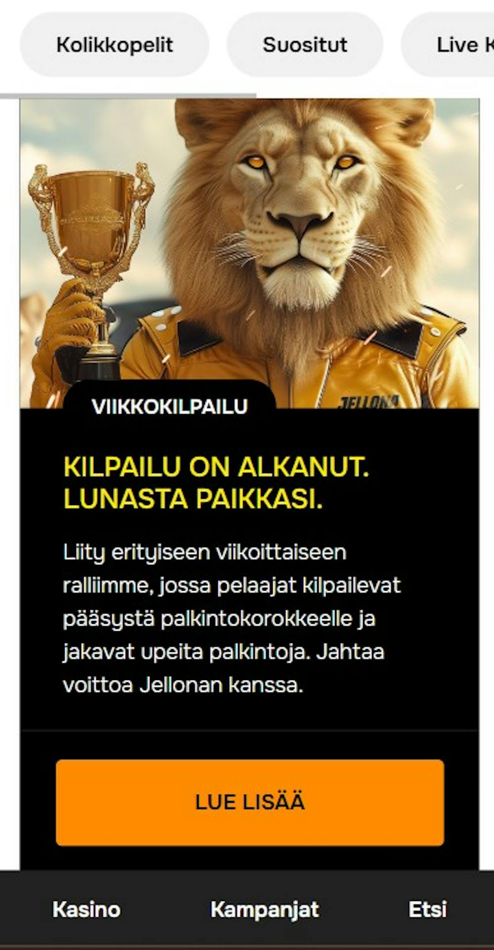 Jellona kasino tarjoaa etuna esimerkiksi viikkokilpailun.