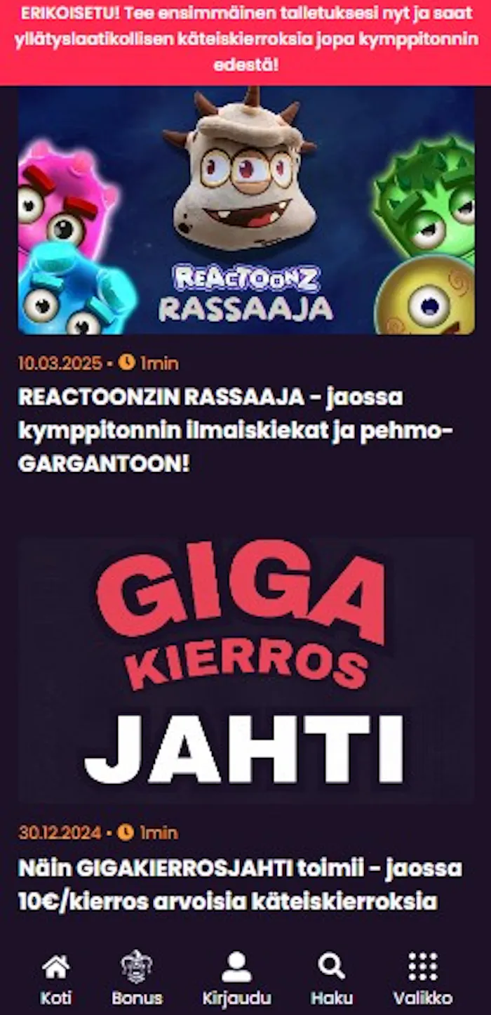 Jokeri Casinon kampanjoita ovat esimerkiksi Reactoonz kampanja ja Gigakierrokset.