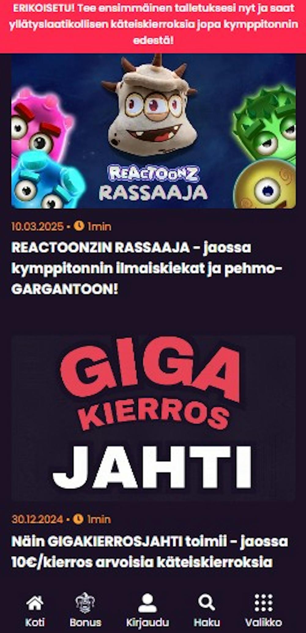 Jokeri Casinon kampanjoita ovat esimerkiksi Reactoonz kampanja ja Gigakierrokset.