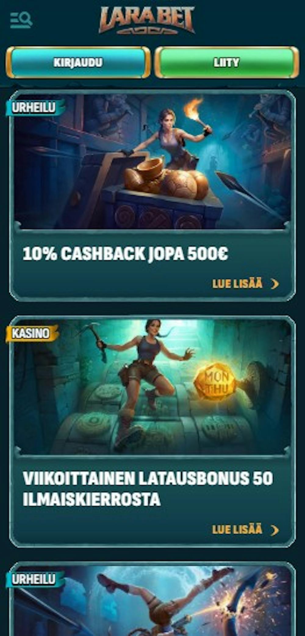 Larabet Casinon kampanjatarjouksiin kuuluvat esimerkiksi cashback ja viikoittaiset ilmaiskierrokset.