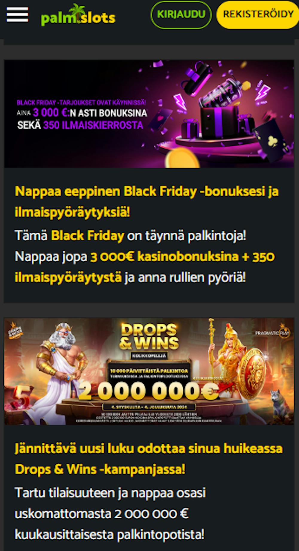 Palmslots Casino tarjoaa vaihtuvia kampanjoita,