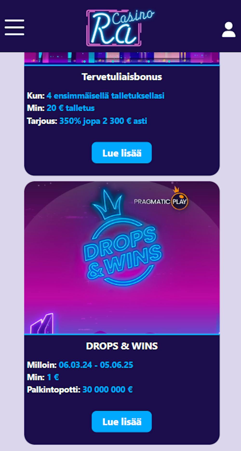 Ra Casino tarjoaa myös drops & wins -kampanjan.
