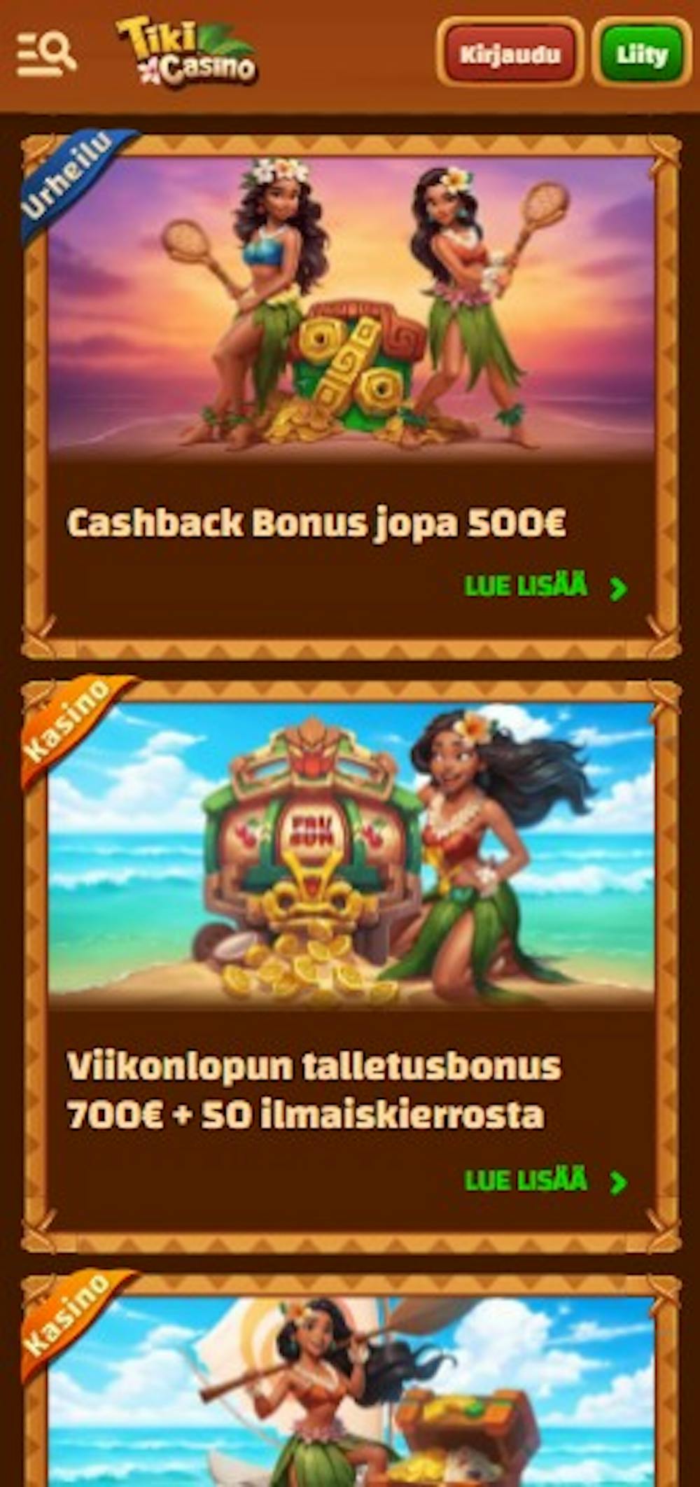 Tiki Casinon kampanjatarjouksia ovat esimerkiksi cashback ja talletusbonukset.