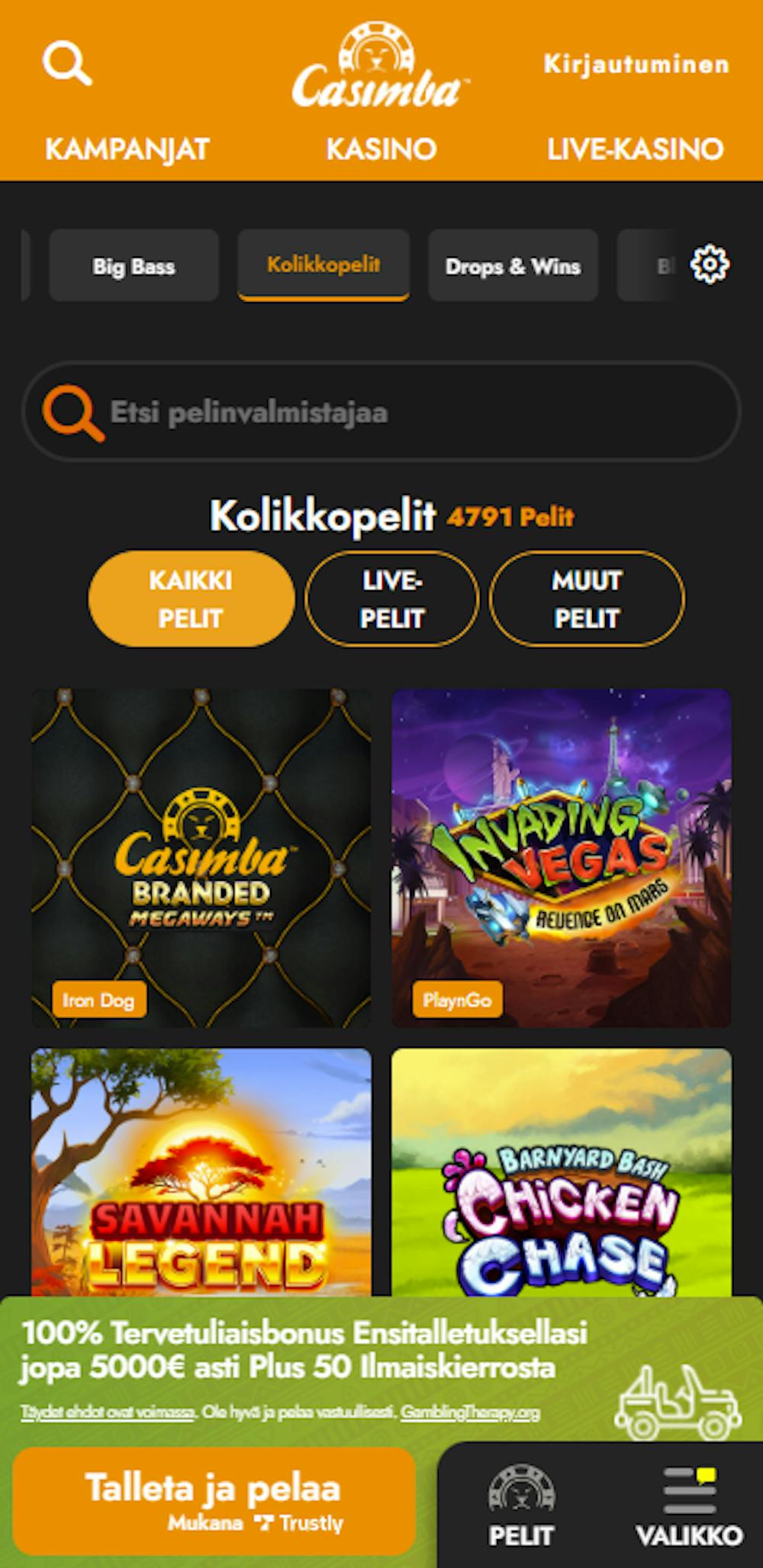 Casimba kasinon pelivalikoimaa