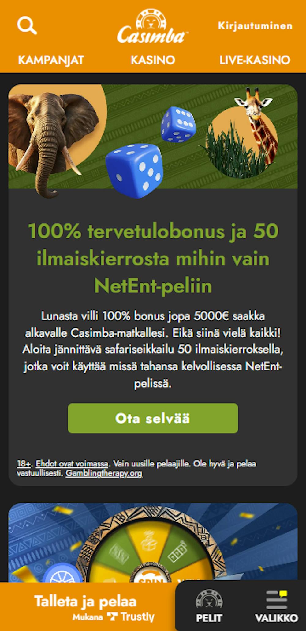 Casimba nettikasinon tervetuliaisbonus