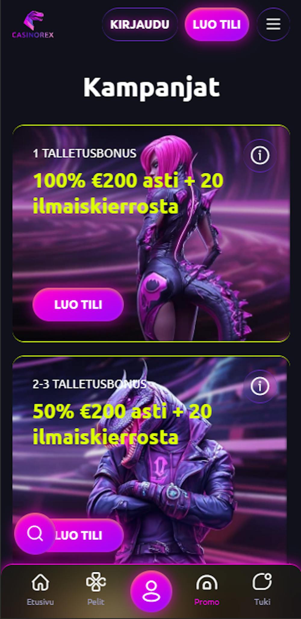 casinorexin tervetulotarjous