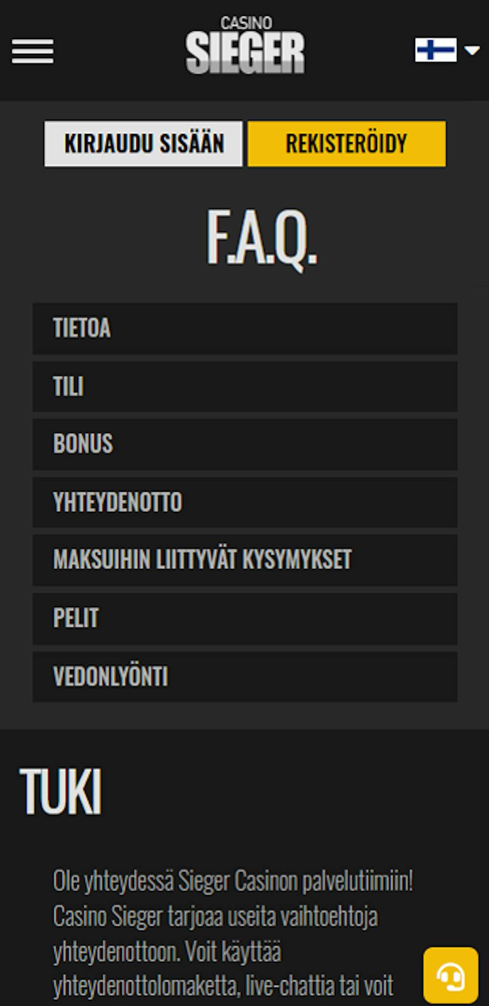 Casino Siegerin asiakaspalvelu