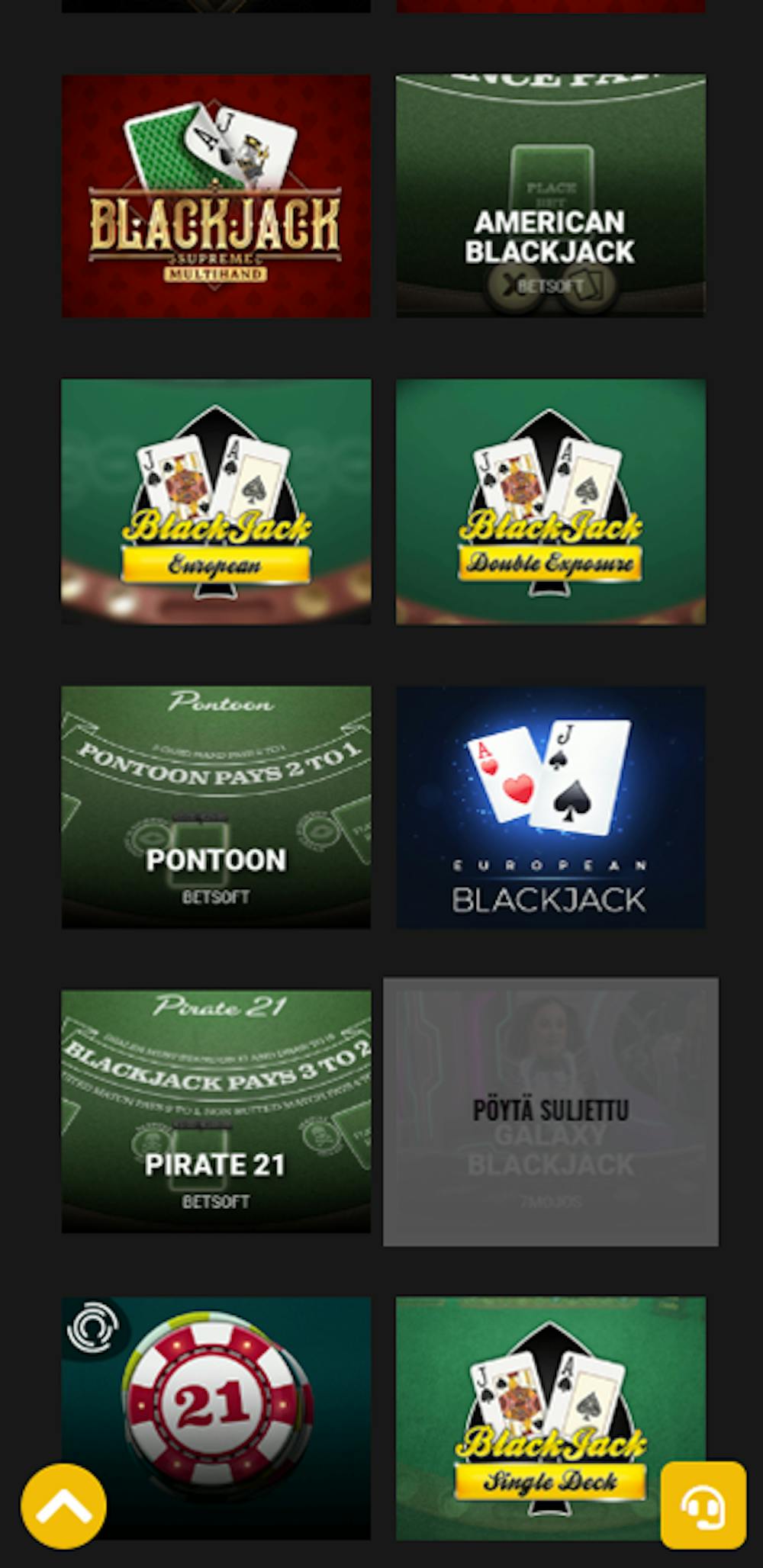 Casino Sieger pelivalikoima
