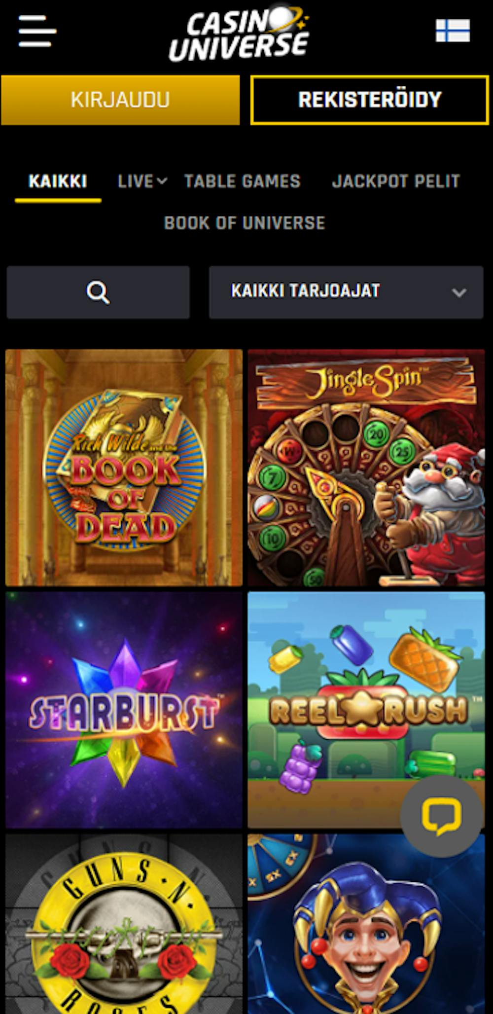 Pelivalikoimaa Casino Universe kasinolla